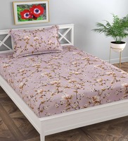 Pink Floral 130 TC Poly Cotton Single Bed Sized Bed Sheets With 1 Pillow Cover,  By FLORIDA