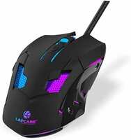 Lapcare Champ LGM-100 Gaming Mouse, 6 Buttons, 4 Adjustable DPI Levels Upto 3600 DPI, 5 Circular & Breathing LED Light, Wired Mouse (Black)