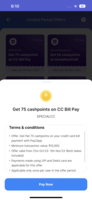 Earn 75 cashback on 10k CC bill - payzapp may be user specific