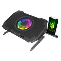 Archer Tech Lab, Squall 300 RGB Gaming Laptop Cooling Pad with Aluminium Metal Grid, 5 Turbo Fans, Dual USB Ports, 7 Adjustable Angles, Elevation Bracket & Phone Holder (Supports upto 17" Laptop Size)