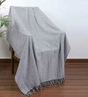 Black Cotton Striped 63x52 Inches Sofa Throw by Jamio Firati