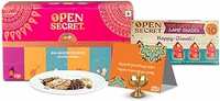 Open Secret Diwali Gift Hamper Item Snacks Combo Box | 3 Item Gift Combo - Assorted Cookies + Card + Decorative Lights | Healthy Unjuncked Food | For Family, Friends, Corporate