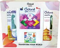 Odonil Exotic Gift Box |Gel Pocket Mix + Neem Air Freshner + 2 Room Spray Blocks (4 x 155.5 g)