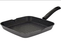 [100 coupon] Attro Non-Stick Aluminium Gas Compatible Grill Pan, 24 cm, Spatter Finish, Marble Grey