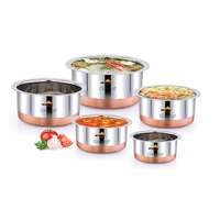 Ginara Copper Bottom Premium Stainless Steel Cookware Set Serving Cooking Tope Bowl 5 Piece
