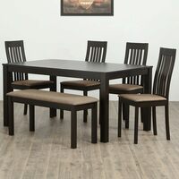Home Centre Diana 6-Seater Dining Table with 4 Chairs and 1 Big Bench (Walnut)