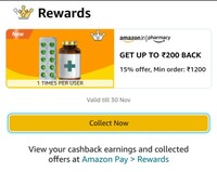 Get 15% upto 200 Amazon Pharmacy order  minimum order value ₹1200.