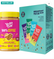 Yogabar Peanut Butter & Breakfast Protein Bar Combo | 400g Jar, Pack of 6 Bars | Variety Flavor Bars - Almond Coconut, Aprocit & Fig, Blueberry, Apple Cinnamon | High Protein 100% Peanut Butter Combo Combo  (Peanut But