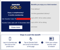 Amex - Complimentary Zomato Gold Memberships