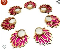 CREYENTES® Decorative Lotus Rangoli Set - with Tealight Holder and Tealight Candles,Floor Decoration for Festival, Diwali, Ganesh Chaturthi, Laxmi Pooja, New Year. (7 Pink Lotus) 