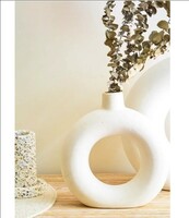 The Vintage Artefacts Donut White, Ceramic Pot and vase Handcrafted, Round Shaped (vase) Set of Two (8.5 and 5 inches) Both White 