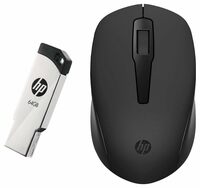 HP v236w USB 2.0 64GB Pen Drive, Metal & 150 Wireless Mouse with Ergonomic and ambidextrous Design, 1600 DPI Optical Tracking, 2.4 GHz Wireless connectivity, Dual-Function Scroll Wheel
