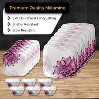 Hamlay Pack of 18 Melamin Pink Dahlia 18 pcs Dinner Set  (Pink, White, Multicolor)