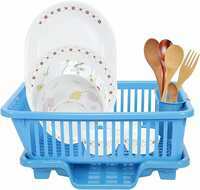 SIMPARTE Plastic Drainer Dish Rack for Kitchen Utensils Organizer, Drying Tray, Dish Drainer Basket (Blue, 45 x 32 x 18 cm) 