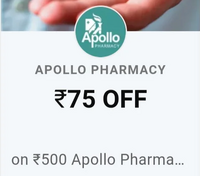 Park+ ML store Apollo Pharmacy E-Healing Card 75 off on 500 (Applicable on Online and Offline)