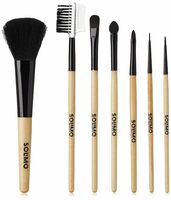 Lowest Amazon Brand - Solimo Makeup Brushes with Wooden Handle, Set of 7