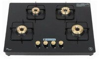 MILTON Champion Toughened Glass Top Gas Stove 4 Burners I Manual Ignition I High-Powered Forged Brass Burner I ISI Certified I 1 Year Warranty