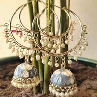 Grey Meenakari Earrings for festival @296/-