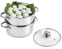 [150 Coupon] Cello Steelox Induction Compatible Stainless Steel Multi Purpose Steamer/Modak Maker with Glass Lid, 18Cm