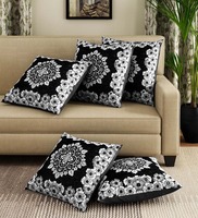 Black Traditional Cotton 16 x 16 Inches Cushion Covers (Set of 5), By Romee
