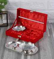 Silver Aluminium Dinner Bowl with Spoon and tray , By Amaya Decors