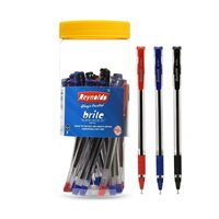 Reynolds BRITE BP 25 CT JAR - 15 BLUE, 5 BLACK & 5 RED I Lightweight Ball Pen With Comfortable Grip for Extra Smooth Writing I School and Office Stationery | 0.7mm Tip Size