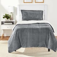 amazon basics Micromink Sherpa Comforter Set - Single Size, Charcoal - With Pillow Cover (Polyester)
