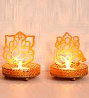 Ganesha Shadow Golden Metal Diya By eCraftIndia