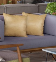 Gold Solid Silk Blend 16 x 16 Inches Cushion Covers (Set of 2) By Ambbi Collections