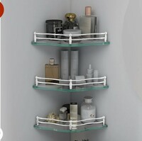 Plantex Bathroom Shelf (9x9 Inches Flower - Pack of 3)   Bathroom Corner Organizer Shelf/Transparent Glass Corner Shelf for Living Room 