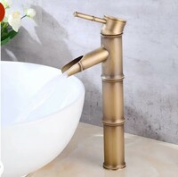 Plantex Pure Brass Bamboo Style Single Lever Hot & Cold Wash Basin Mixer/High Neck Pillar Cock with Single Handle (Brass Antique) 