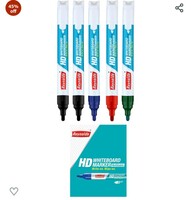  Reynolds HD WM 5 CT POUCH, 2 BLACK, 1 BLUE, 1 RED & 1 GREEN | For Office and Home Use | Leak Proof Marker Pens with Unique Tip Stopper System | Easily Erasable Ink | MultiColour 