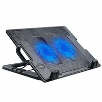 Ambrane Dual Fan Laptop Cooling Pad/Notepad and Laptop Stand, Blue LED Light, Dual USB Ports, 4 Adjustment Levels, Suitable for up to 15.6" Laptops, Strong & Durable (ChillPad, Black)