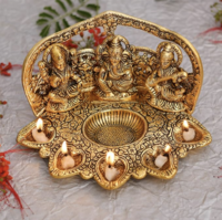 Collectible India Laxmi Ganesh Saraswati Idol Diya Oil Lamp Deepak - Metal Lakshmi Ganesha Showpiece Statue - Traditional Diya for Diwali Puja