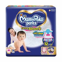 MamyPoko Pants Extra Absorb Baby Diapers, Medium (M), 74 Count, 7-12kg [Apply ₹200 Off Coupon]