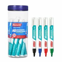 Reynolds HD WM 10 CT JAR, 4 BLACK, 4 BLUE, 1 RED & 1 GREEN | For Office and Home Use | Leak Proof Marker Pens with Unique Tip Stopper System | Easily Erasable Ink | MultiColour