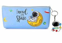 KOBBET® Space Pencil Case Pencil Pouch with a keychain for Boys School Organizer Stationery Pouch Zipper Closure Soft Waterproof Pouch Return Gift 2pcs for Kids Boys Space Astronaut Theme (Light Blue)