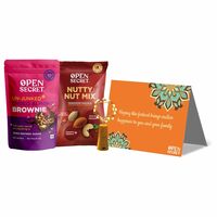 Open Secret Diwali Gift Hamper with Chocolate Brownies and Healthy Dry Fruit and Nuts | 4 Item Gift Combo - Choco Almond Brownie, Dry Fruit & Nut Mixes, Decoration Lights and Special Diwali Card - Corporate Gift for Di