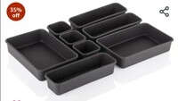 E-COSMOS Plastic Interlocking Cutlery Drawer Desk Organizer Divider Tray (Dark Grey) (8 Pieces) 