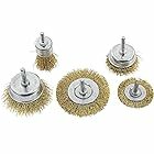 KHADIJA Brass Coated Wire Brush Wheel and Cup Brush Set with 1/4-Inch Shank, 5 Sizes Coated Wire Drill Brush Set (Golden), Set of 5