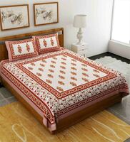 Brown Traditional 120 TC 100% Cotton Queen Bedsheet With 2 Pillow Covers,