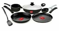 Pigeon Favourite 7 Piece Gift Set Non-Stick Coated Comes with Fry Pan, Kadhai, Lid, Sauce Pan, Spatula, Tadka Pan and a Tawa - Gas Stove Compatible (Black)