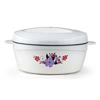 Cello Roti Plus Plastic Floral Casserole with Lid | Locks in the cold & heat for long | Casserole with drip tray | Easy grip lid to open and close | 1.5 L, White and Brown