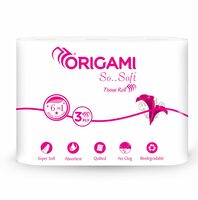 Origami Toilet Roll pack of 6, 140 Pulls each 3 ply (Total 6 Rolls, 840 Sheets)