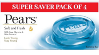 Pears Soft and Fresh Soap Bar (Combo Pack of 4) - With Glycerin and Mint for Soft Skin & Body, Paraben-Free Body Soaps For Bath Ideal for Men & Women