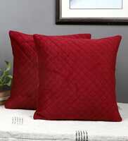 Maroon Velvet Textured 16x16 inches Cushion Covers (Pack of 2) By MFD Home Furnishing