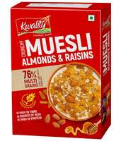Kwality Crunchy Muesli, Almonds Raisins and Honey - Goodness of Multigrain, High in Fibre, Source of Vitamin, Iron and Protein 400g [Pack of 1]