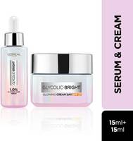 L'Oréal Paris Glycolic Bright Serum 15ml + Day cream 15ml | Anushka's Skin Brightening Combo  (2 Items in the set)