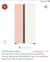 Hisense 564 L Inverter Frost-Free Side-by-Side Door Inverter Refrigerator (RS564N4SU, Light Pink and White Glass Finish with Inverter Compressor) 