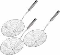 Kuber Industries Multiuses Stainless Steel Deep Fry Jhara Skimmer Puri Strainer with Handle, 16cm- Pack of 3 (Silver)